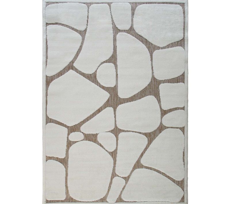 Tapis Salon Moderne à Relief Crème 80x200