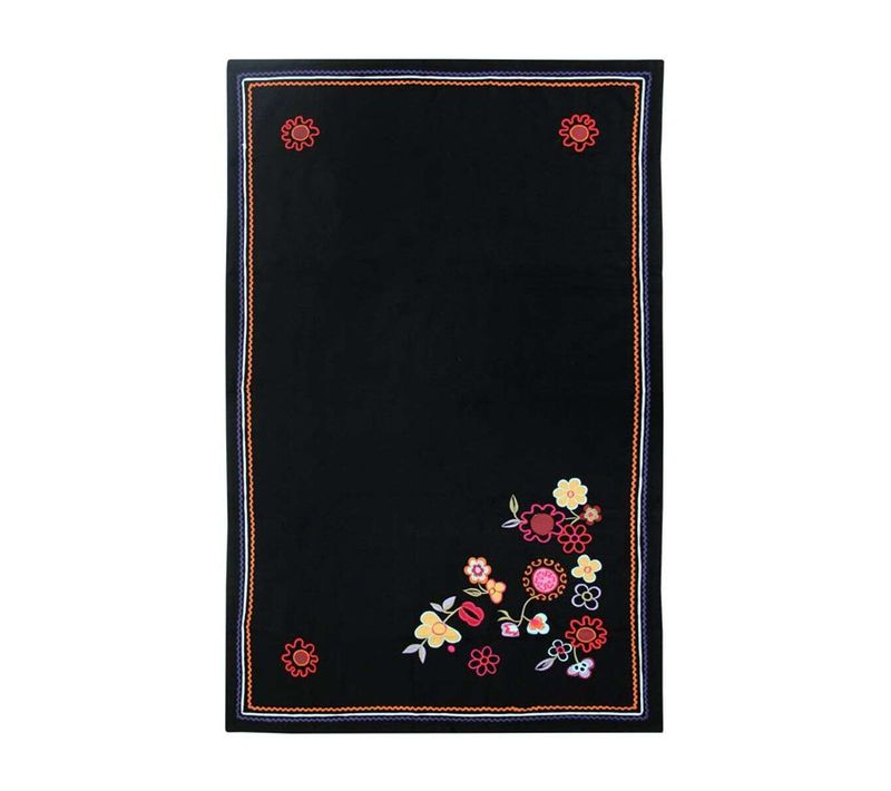 Plaid Brodé De Fleurs Noir 90x140 - Folk
