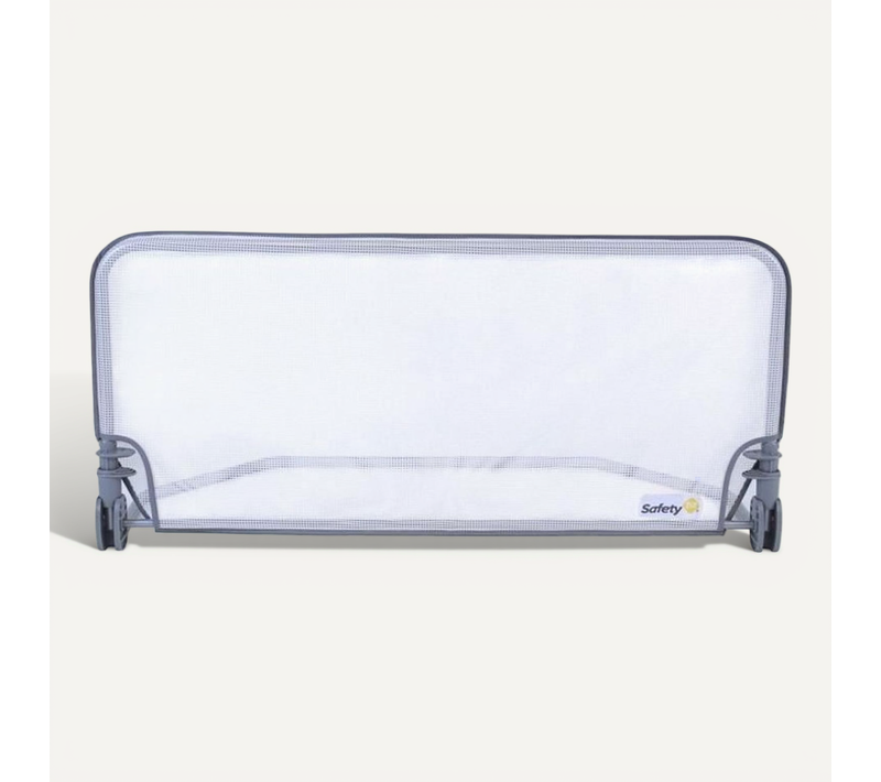 Barrière De Lit 90 Cm - Aluminium Et Filet Gris, Verrouillage Automatique