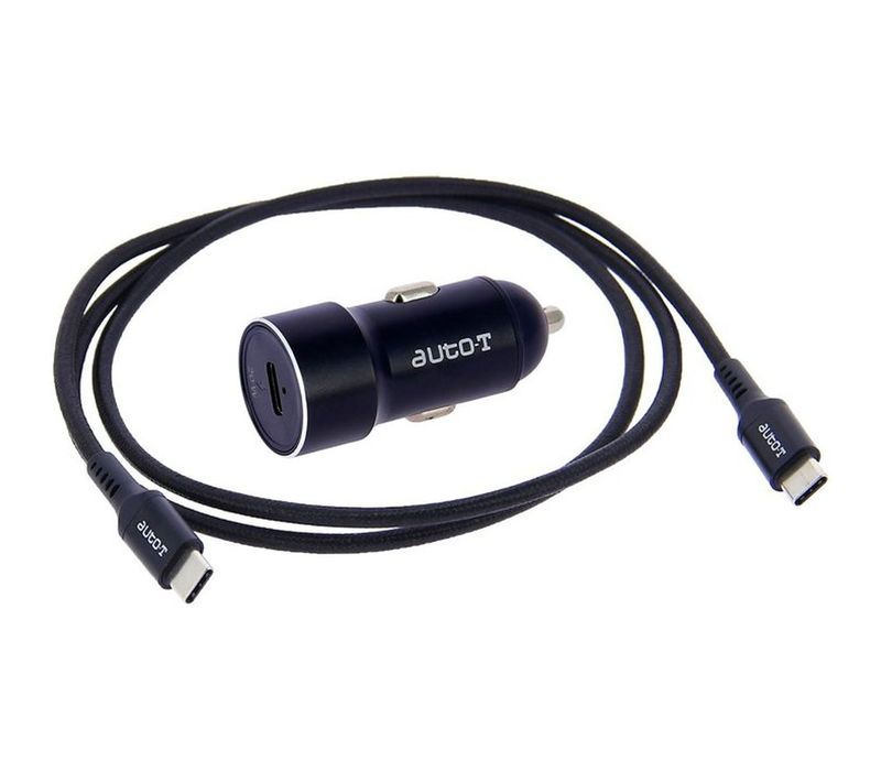 Chargeur Voiture USB-c 20w (5a) + Câble USB-c 1 M — Noir Mat