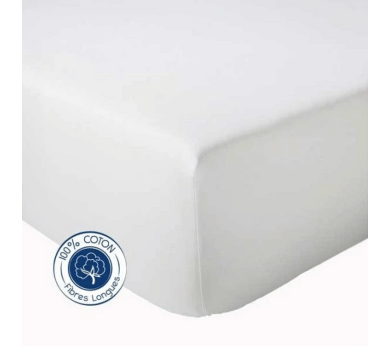 Drap Housse Coton Bonnet 23 Cm Fabriqué En France - 160x190 Cm - Blanc