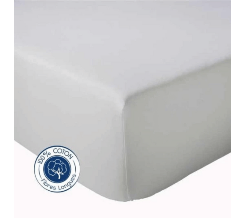 Drap Housse Coton Bonnet 23 Cm Fabriqué En France - 180x190 Cm - Gris Galet