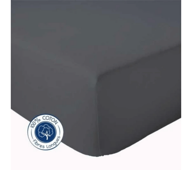 Drap Housse Coton Bonnet 23 Cm Fabriqué En France - 180x190 Cm - Gris Foncé