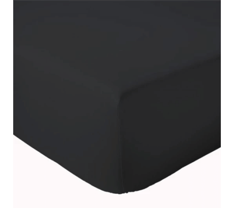 Drap Housse Uni Bonnet 30 Cm 100% Coton - 180x190 Cm - Noir