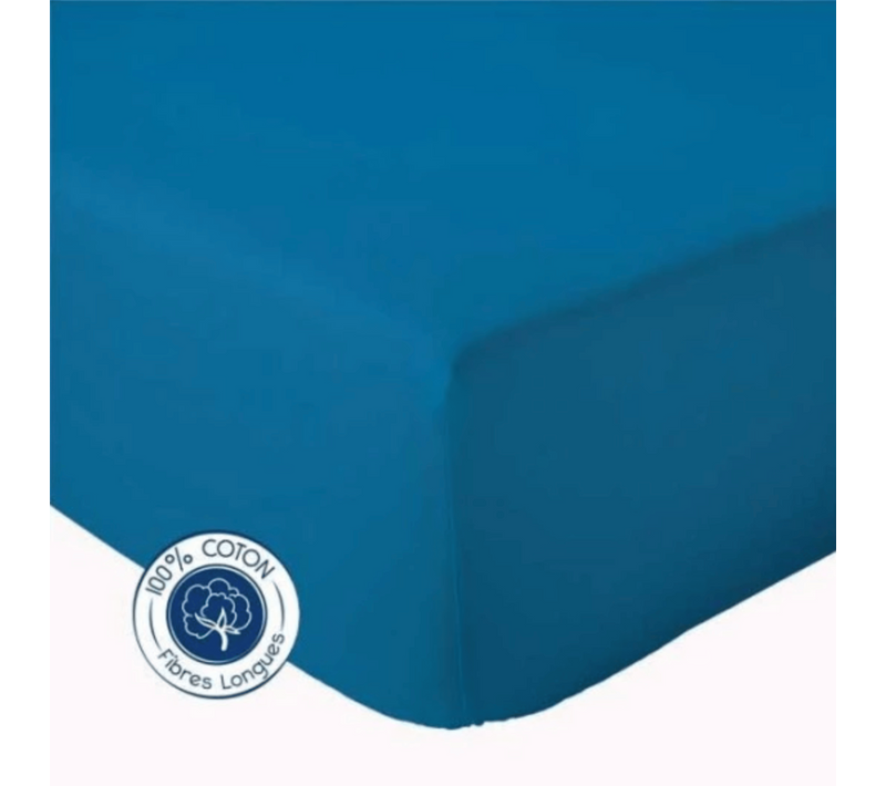 Drap Housse Uni Bonnet 30 Cm 100% Coton - 90x190 Cm - Bleu Encre