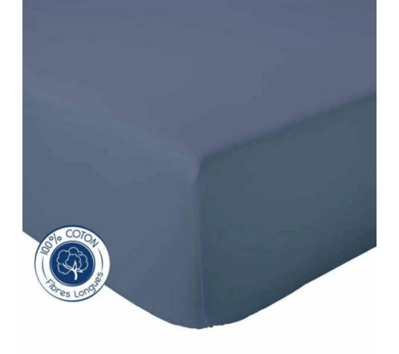 Drap Housse Uni Bonnet 30 Cm 100% Coton - 90x190 Cm - Bleu Marine