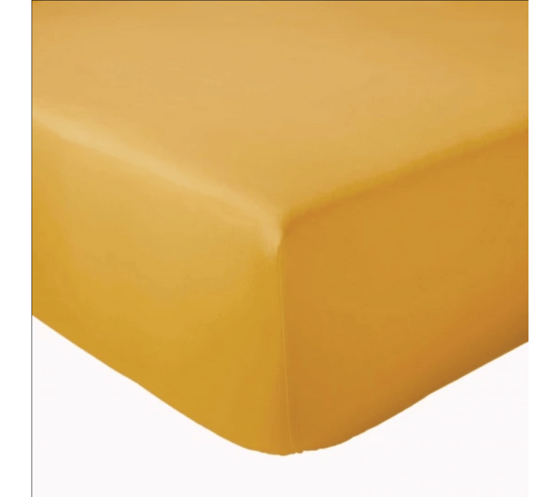 Drap Housse Coton Bonnet 23 Cm Fabriqué En France - 160x190 Cm - Jaune Moutarde
