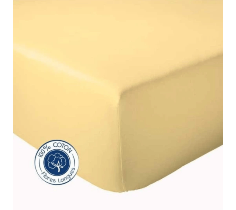 Drap Housse Uni Bonnet 30 Cm 100% Coton - 140x190 Cm - Jaune Moutarde