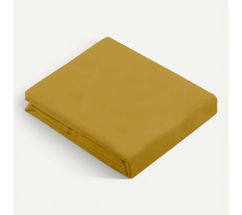 Drap Plat Uni En 100 % Coton - 240x310 Cm - Jaune Moutarde