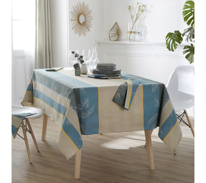 Nappe Rectangulaire Tropicale à Jacquard Enduit - Rect. 150x200 Cm - Bleu Azur