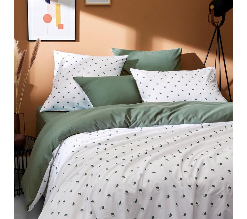 Housse De Couette En Percale Au Style Géométrique - 280x240 Cm - Vert Olive