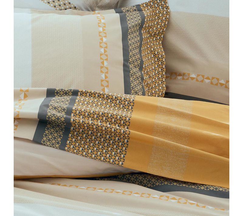 Drap Plat En Percale De Coton Au Style Ethnique Chic - 180x290 Cm - Jaune