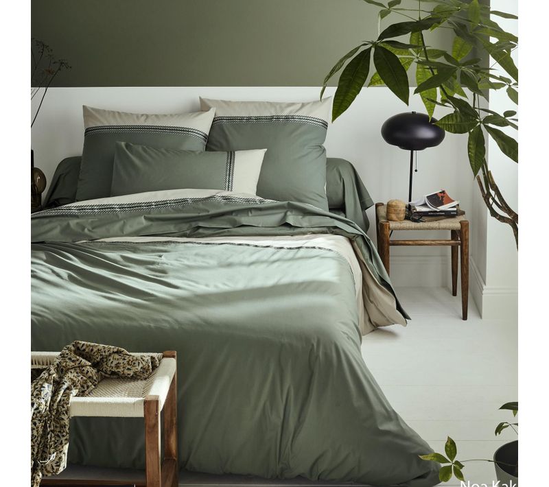 Housse De Couette En Percale De Coton Au Galon Géométrique - 200x200 Cm - Vert Olive