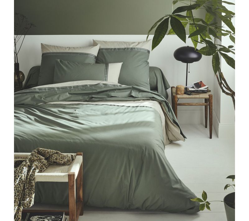 Parure De Lit Noa Kaki 100% Percale De Coton 240x220