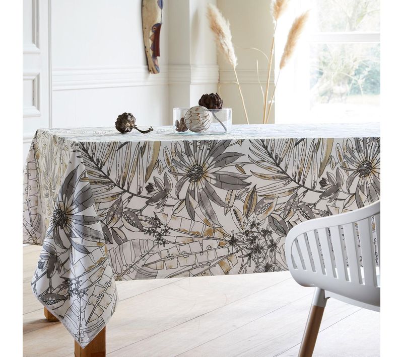 Nappe Rectangulaire Enduite Florale - 160x350 Cm - Gris Clair