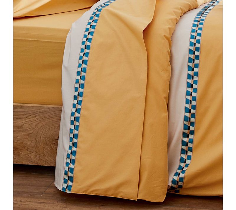 Drap Plat En Percale Avec Galon Géométrique - 180x290 Cm - Jaune