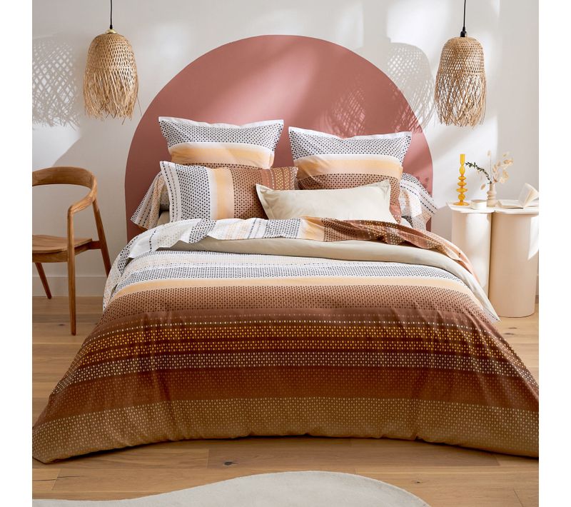 Housse De Couette Esprit Géométrique En Coton - 260x240 Cm - Cuivre
