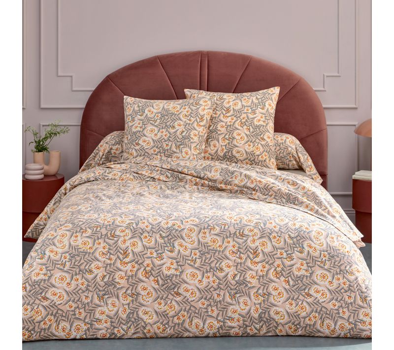 Parure De Lit 2 Pièces Flanelle Feuillage Housse + Taie - 140x200 Cm - Gris