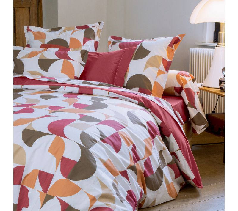 Taie De Traversin Percale De Coton Géométrique - 86x240 Cm - Bordeaux
