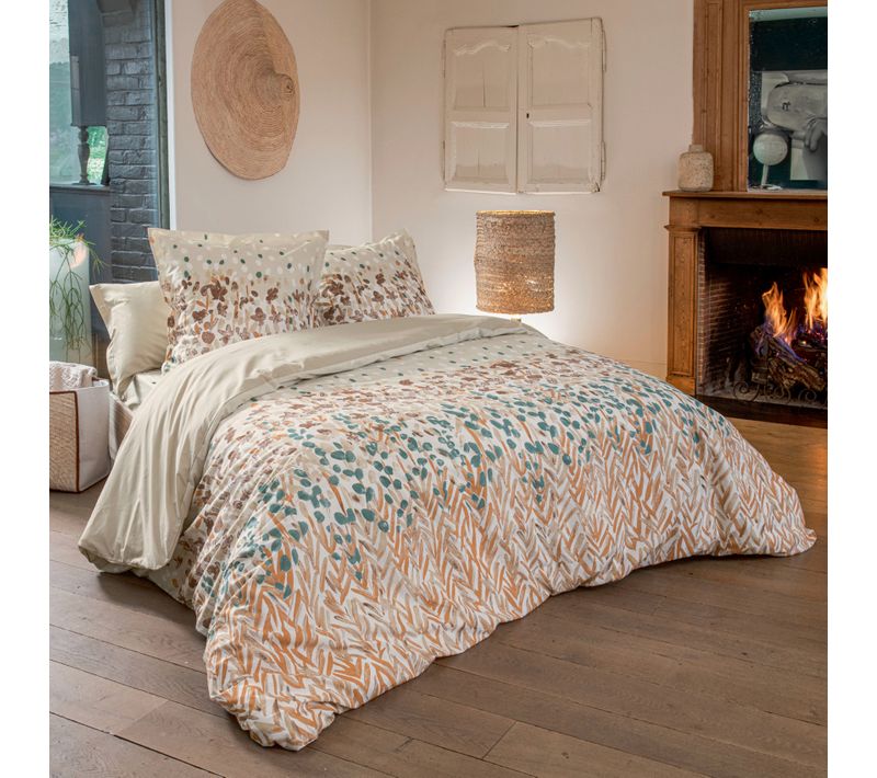 Housse De Couette Coton Floral - 140x200 Cm - Beige