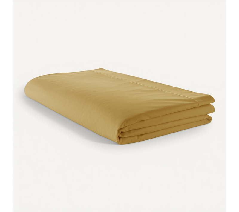 Drap Plat Piqué Uni En Percale De Coton - 240x310 Cm - Ambre