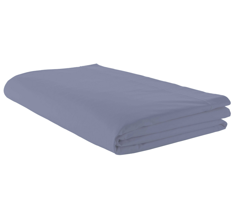 Drap Plat Piqué Uni En Percale De Coton - 240x310 Cm - Bleu Gris