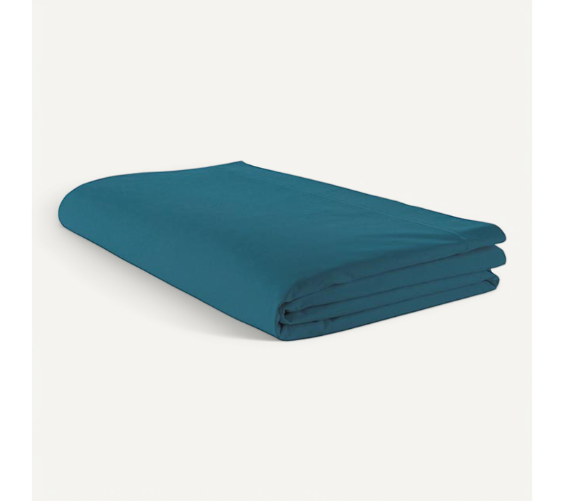 Drap Plat Piqué Uni En Percale De Coton - 180x290 Cm - Bleu Pétrole