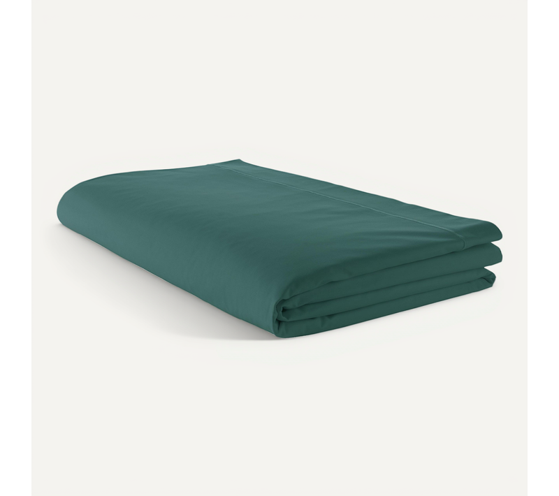 Drap Plat Piqué Uni En Percale De Coton - 180x290 Cm - Vert Emeraude