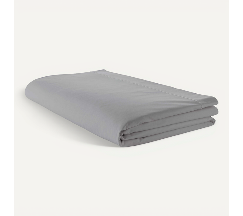 Drap Plat Piqué Uni En Percale De Coton - 180x290 Cm - Gris Clair