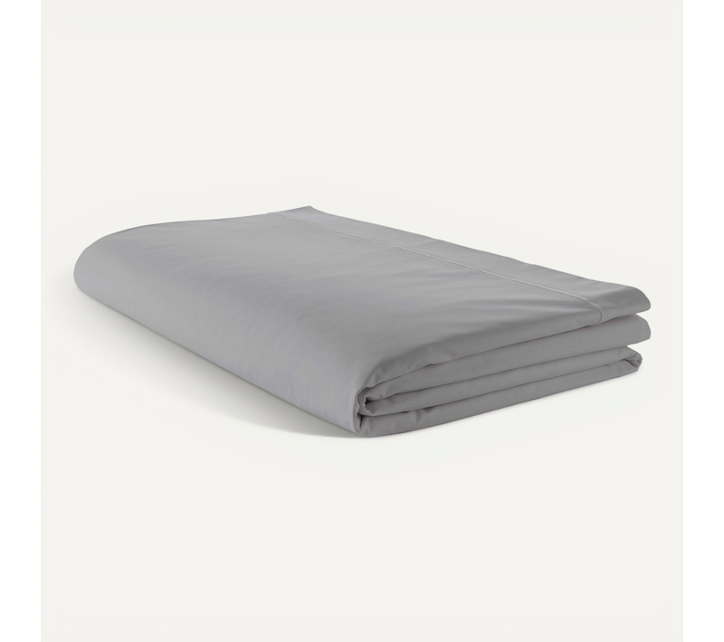 Drap Plat Piqué Uni En Percale De Coton - 240x310 Cm - Gris Clair