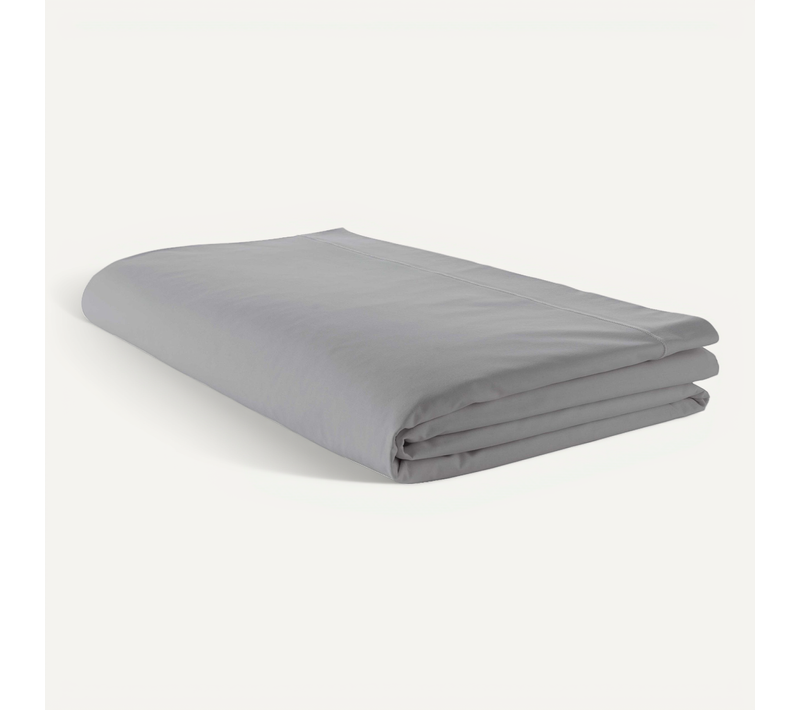 Drap Plat Piqué Uni En Percale De Coton - 280x325 Cm - Gris Clair