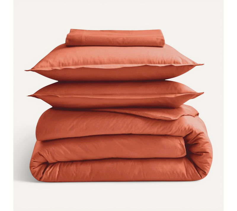 Drap Housse 100% Coton Bio Bonnet 30 Cm - 90x200 Cm - Terracotta