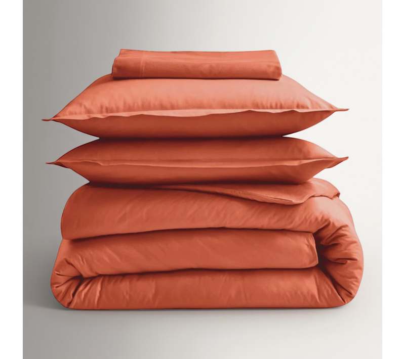 Drap Housse 100% Coton Bio Bonnet 30 Cm - 140x190 Cm - Terracotta