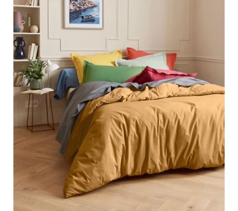 Housse De Couette Unie En 100 % Coton - 140x200 Cm - Marron Clair