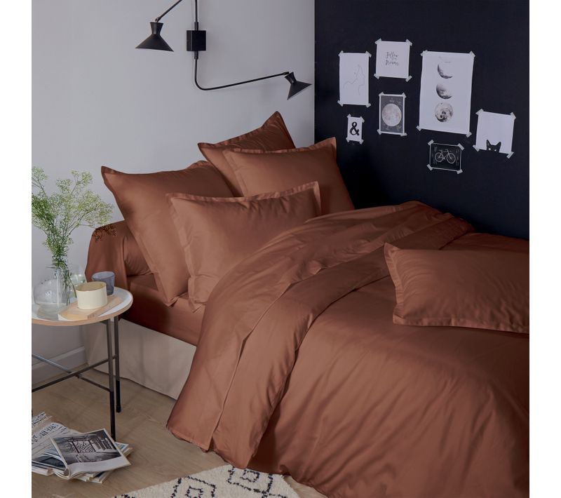 Housse De Couette Satin De Coton Uni - 260x240 Cm - Marron Foncé