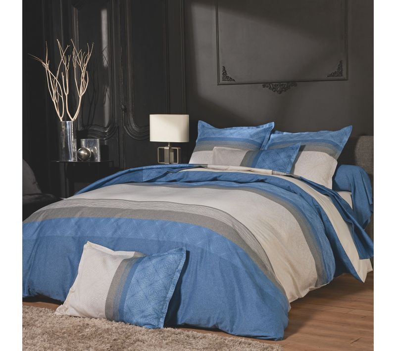 Parure De Lit Satin Tiago Bleu 260x240 Cm