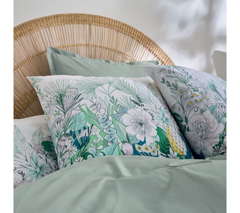 Taie D’oreiller Percale De Coton Feuillage Exotique - 50x70 Cm - Vert