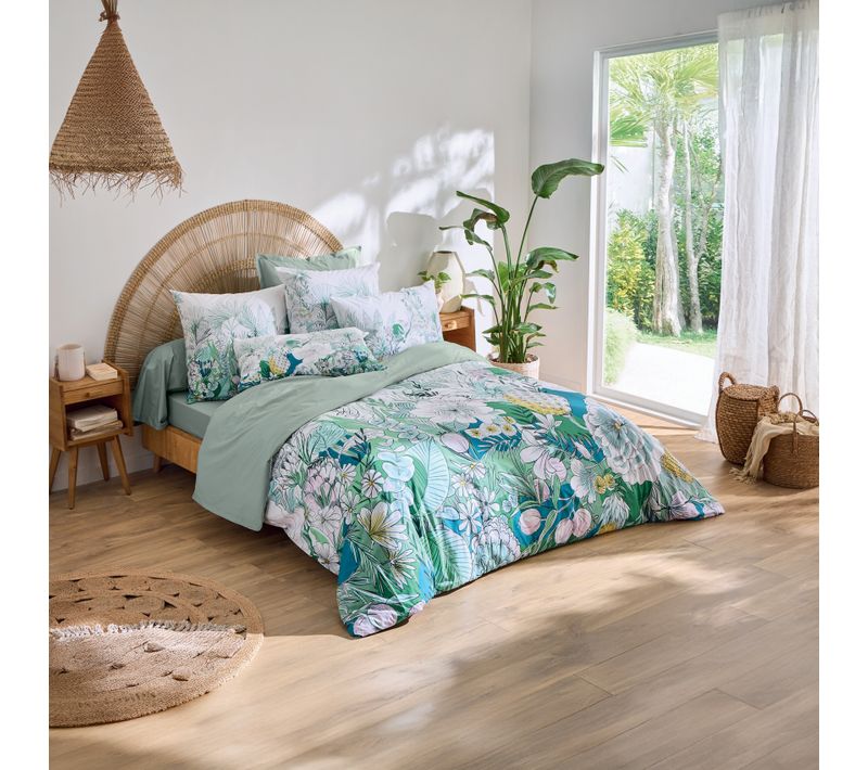 Housse De Couette Percale De Coton Feuillage Exotique - 240x220 Cm - Vert