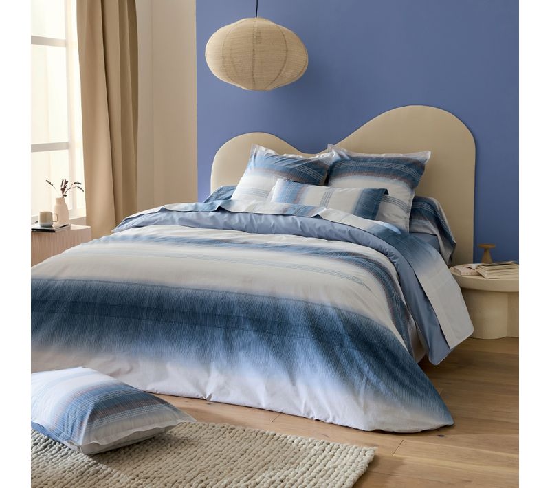 Housse De Couette En Percale De Coton Dégradé Rayé - 300x240 Cm - Bleu