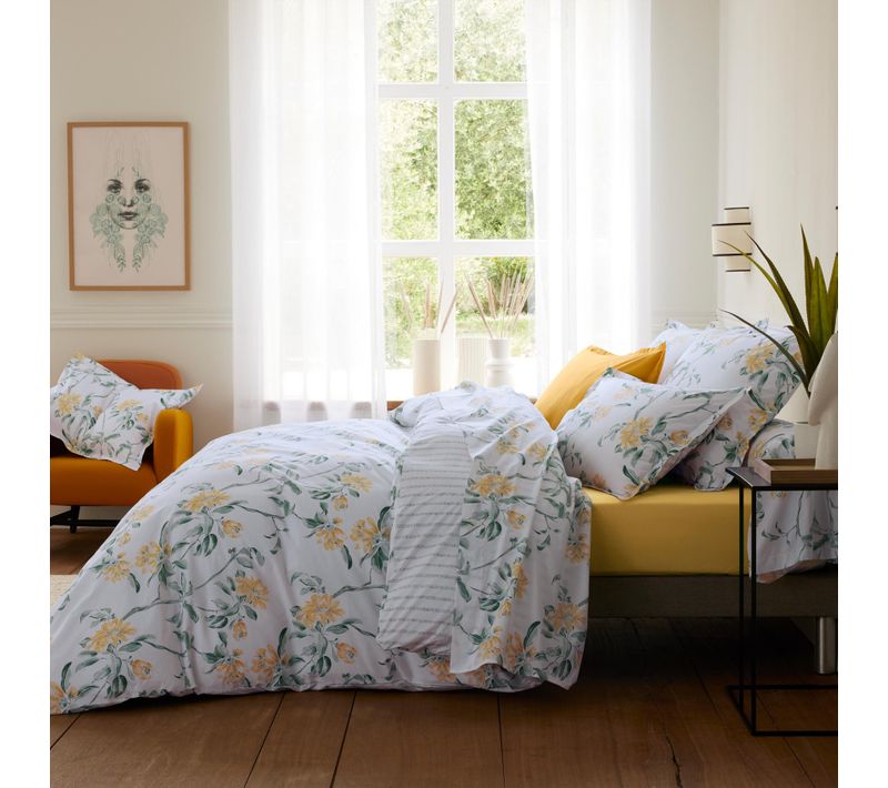 Parure De Lit 3 Pièces Percale De Coton Floral Housse De Couette + Taies - 200x200 Cm - Vert