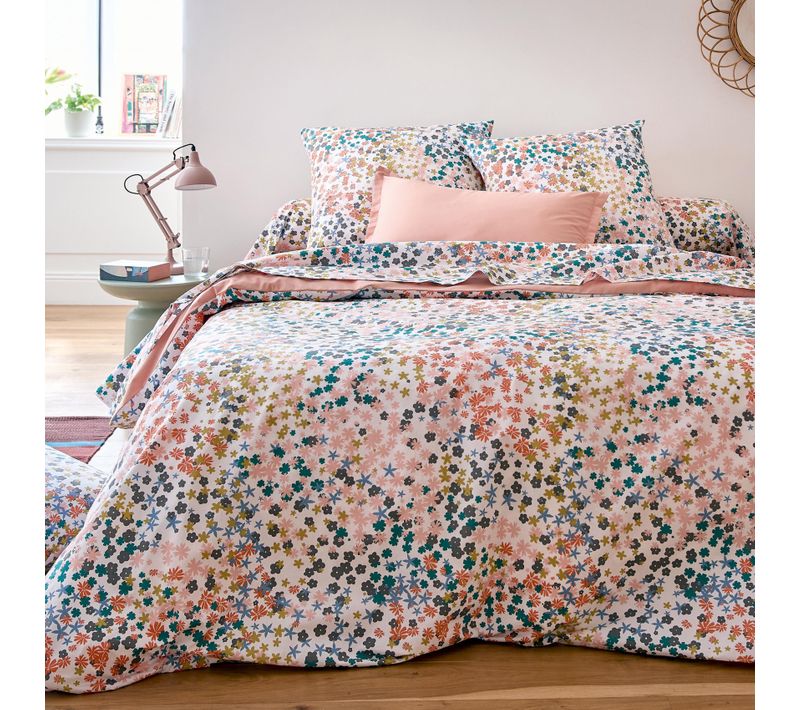 Drap Plat Percale De Coton 80 Fils Motif Floral - 240x310 Cm - Rose