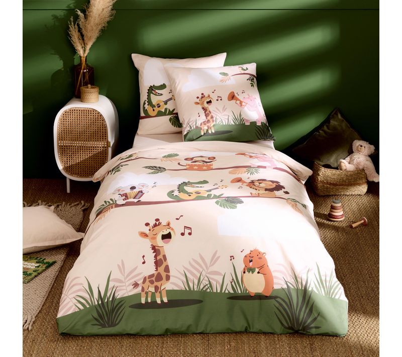 Housse De Couette Enfant Percale De Coton Savane - 200x200 Cm - Vert