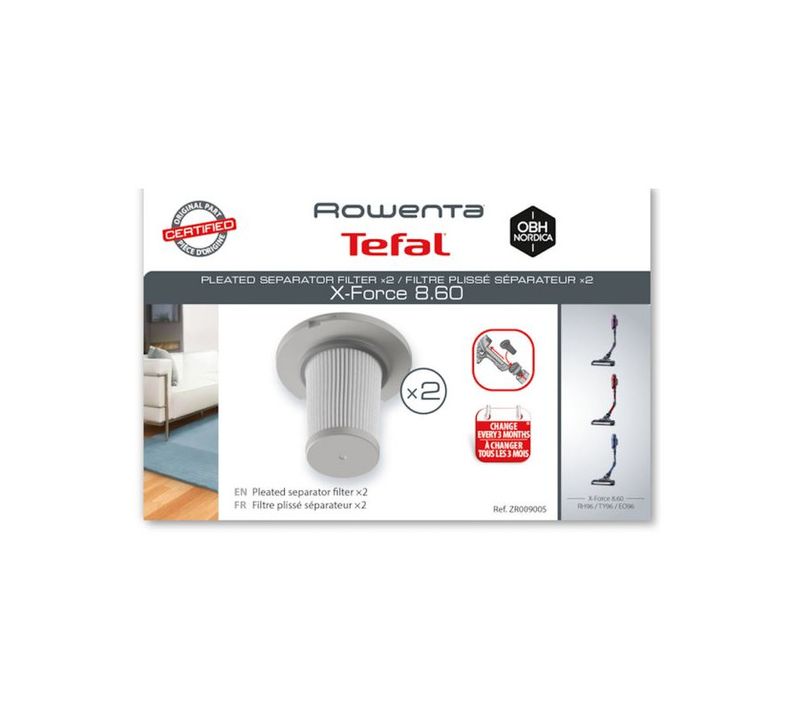 Filtre Separateur Par 2 Zr009005 Pour Aspirateur Rowenta Xforce Flex 8.60