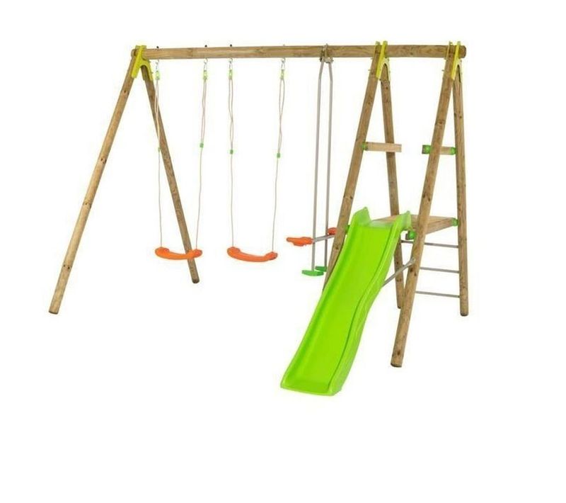 Aire De Jeux En Bois Tutti 2,30 M - 2 Balançoires, Plateforme 0,90 M, Toboggan 1,73 M