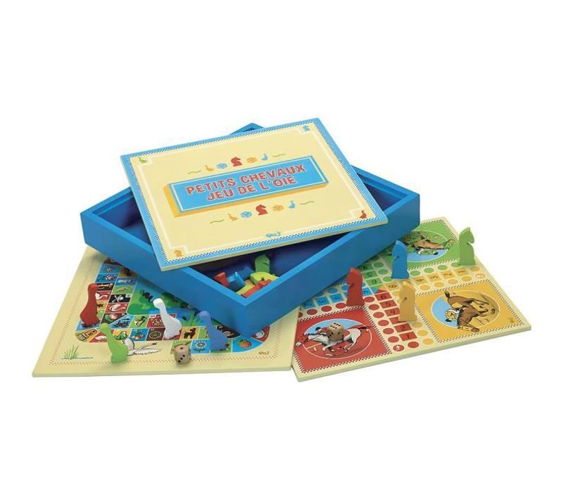 Jeu De Société - Jeux Des Petits Chevaux Et Oie - Coffret En Bois 66310