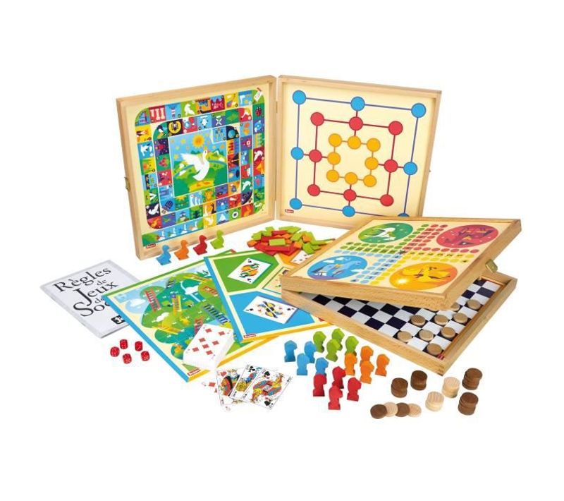 Jeu De Pions - Coffret De Jeux Classiques - 80 Regles - Pions Bois