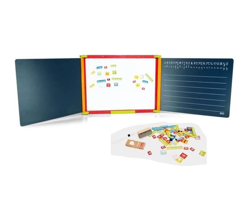 Tableau Mural Triptyque En Bois — 3 Faces (1 Magnétique + 2 Ardoises) Avec Accessoires