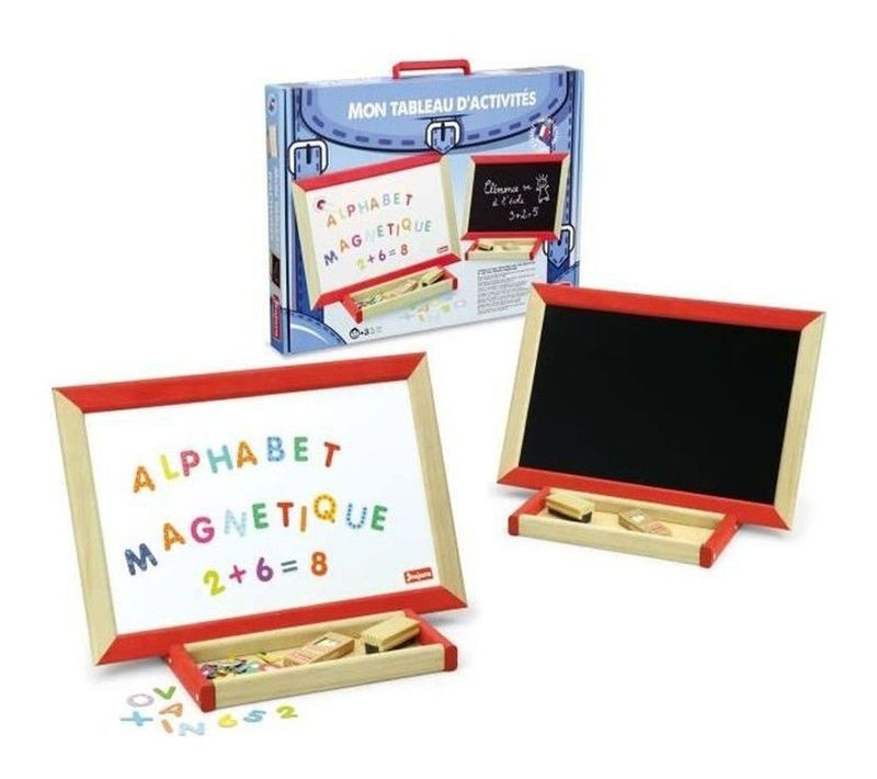Tableau D'activité Double-face En Bois 44 X 30 Cm — Ardoise et Magnétique, 50 Lettres