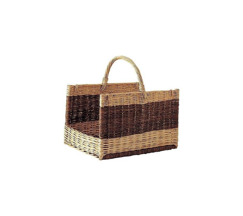 Panier à Bûches Rectangulaire En Osier Brut Et Buff