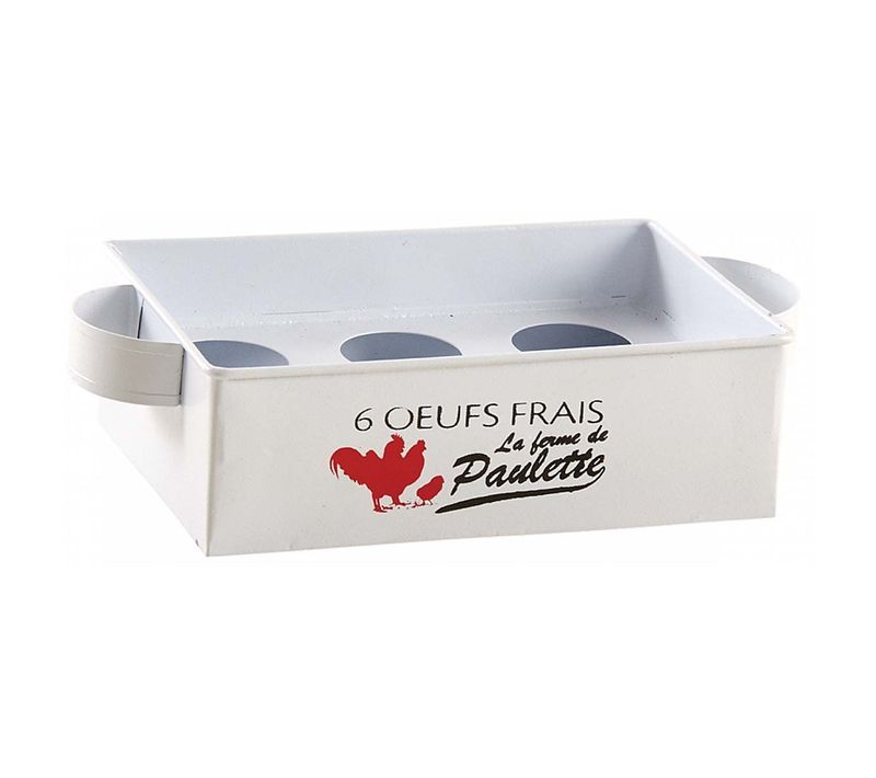 Boîte à Oeufs En Métal Blanc Décor Poule – Capacité 6 Oeufs